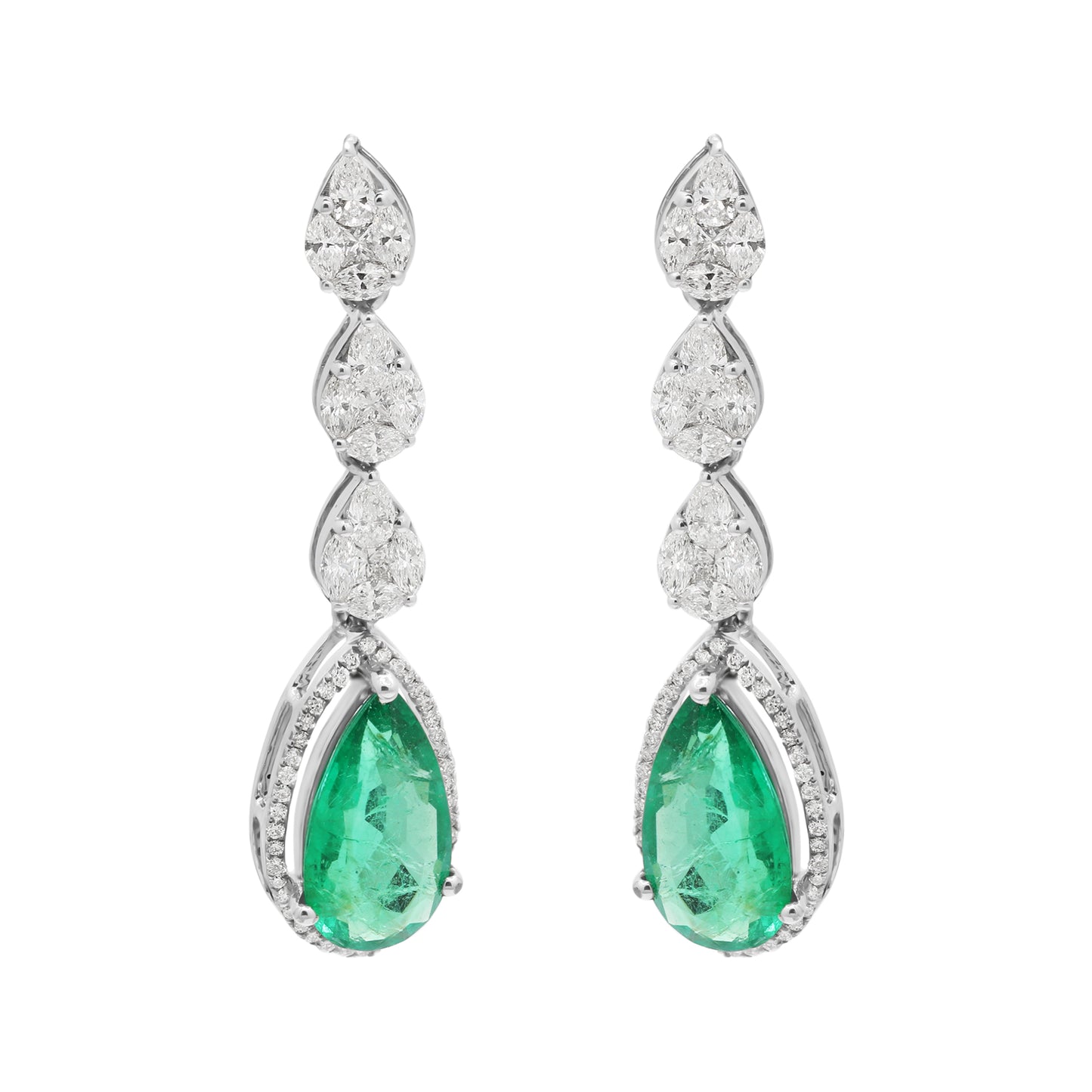 Pear Emerald With Diamond In 18k White Gold Earring