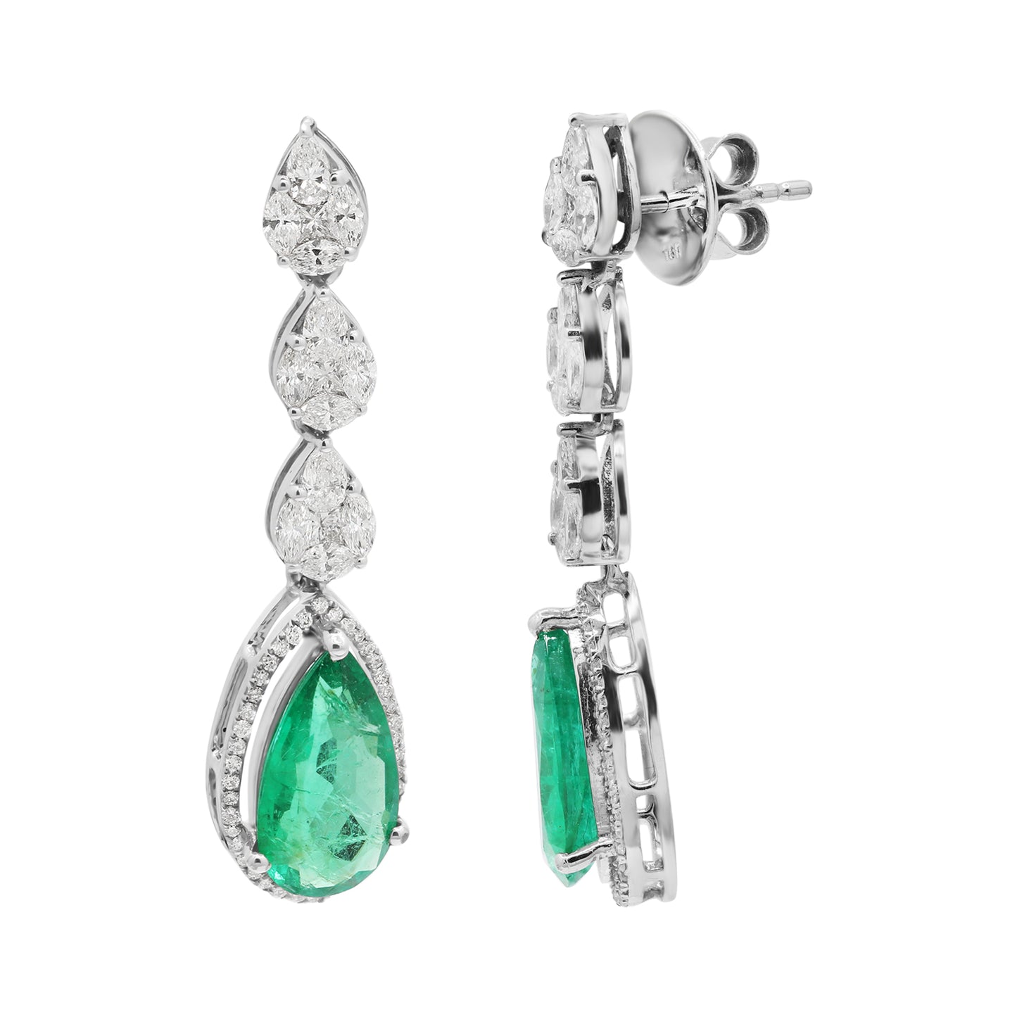 Pear Emerald With Diamond In 18k White Gold Earring