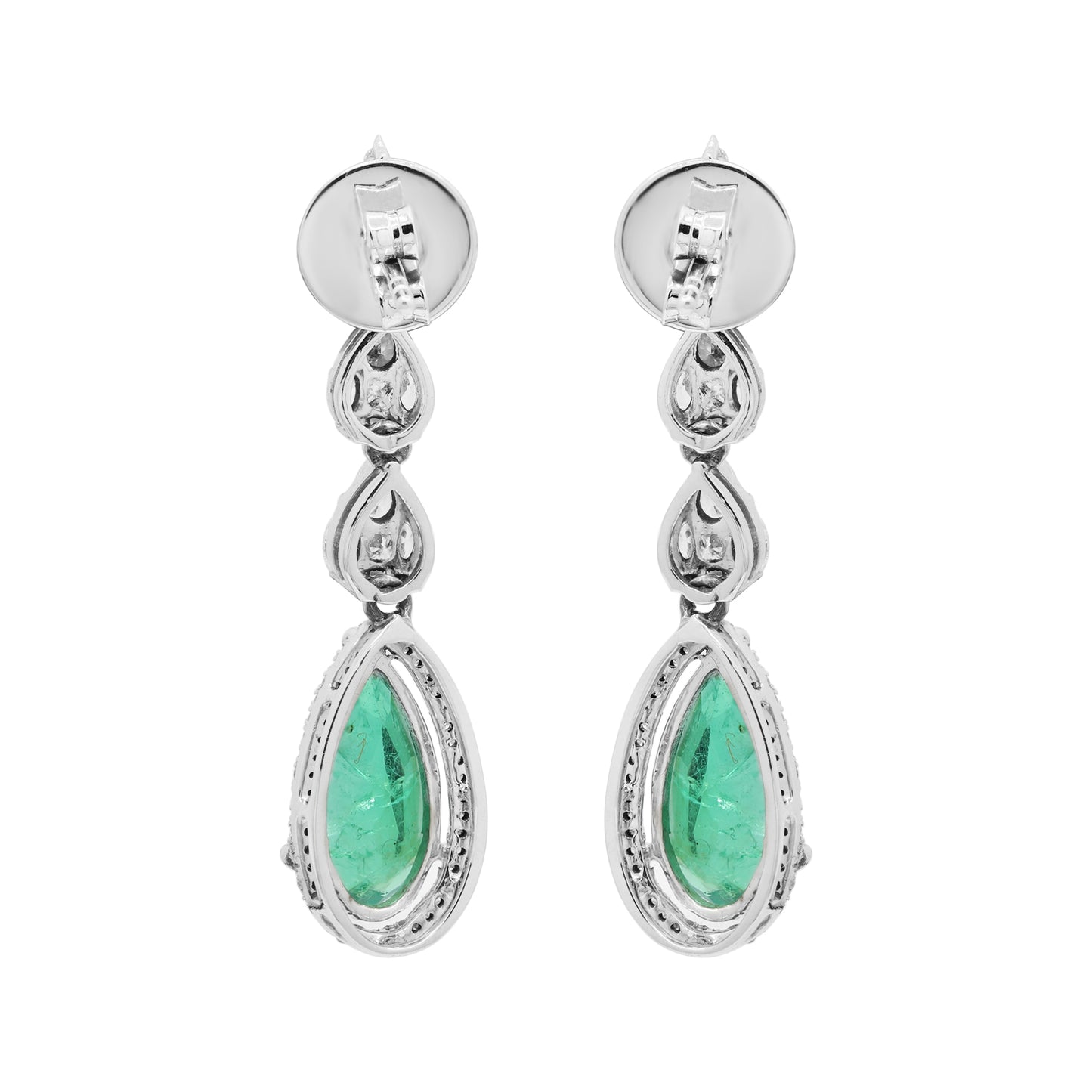 Pear Emerald With Diamond In 18k White Gold Earring