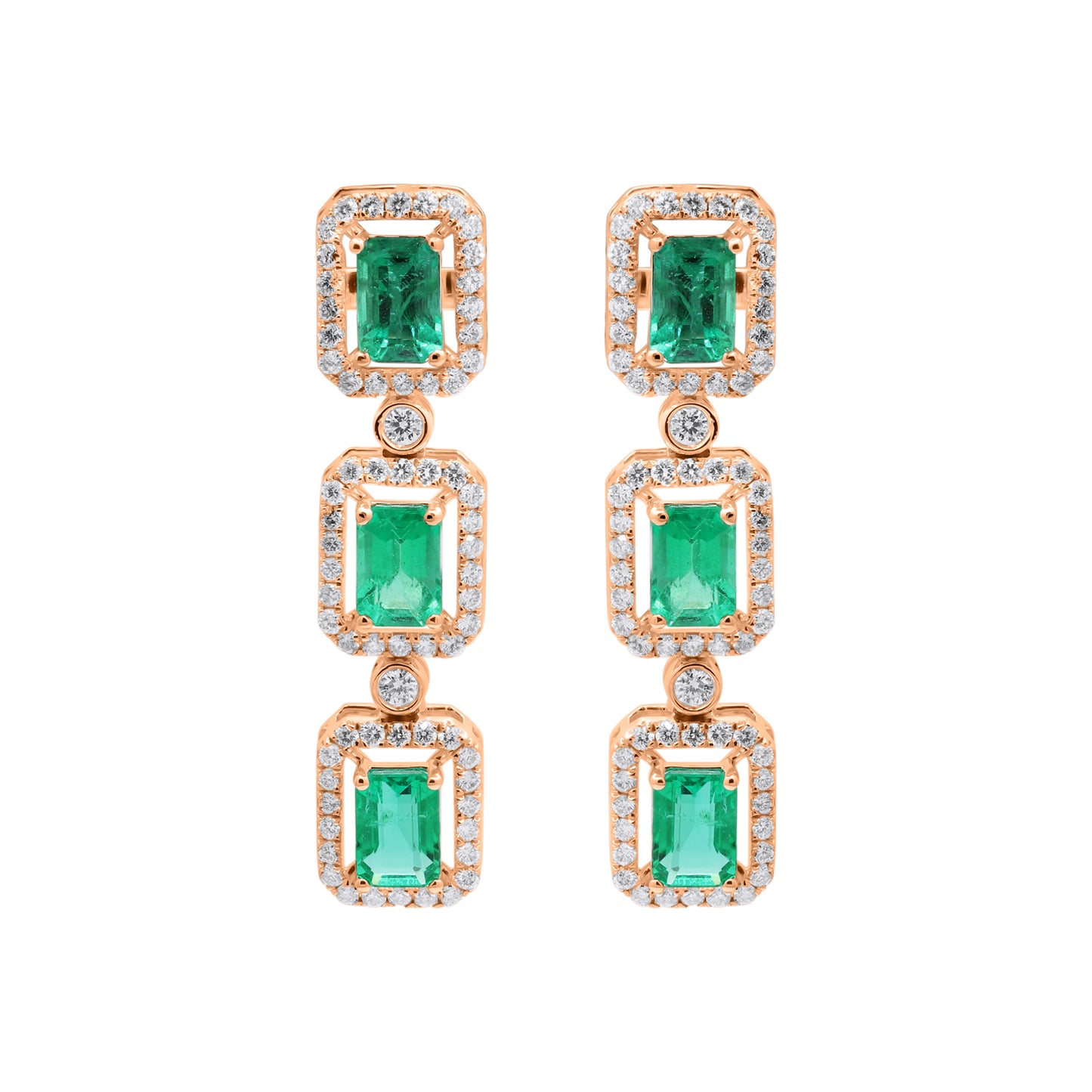 Natural Emerald With Diamond Handmade Designer Drop Earrings In 18k White Gold