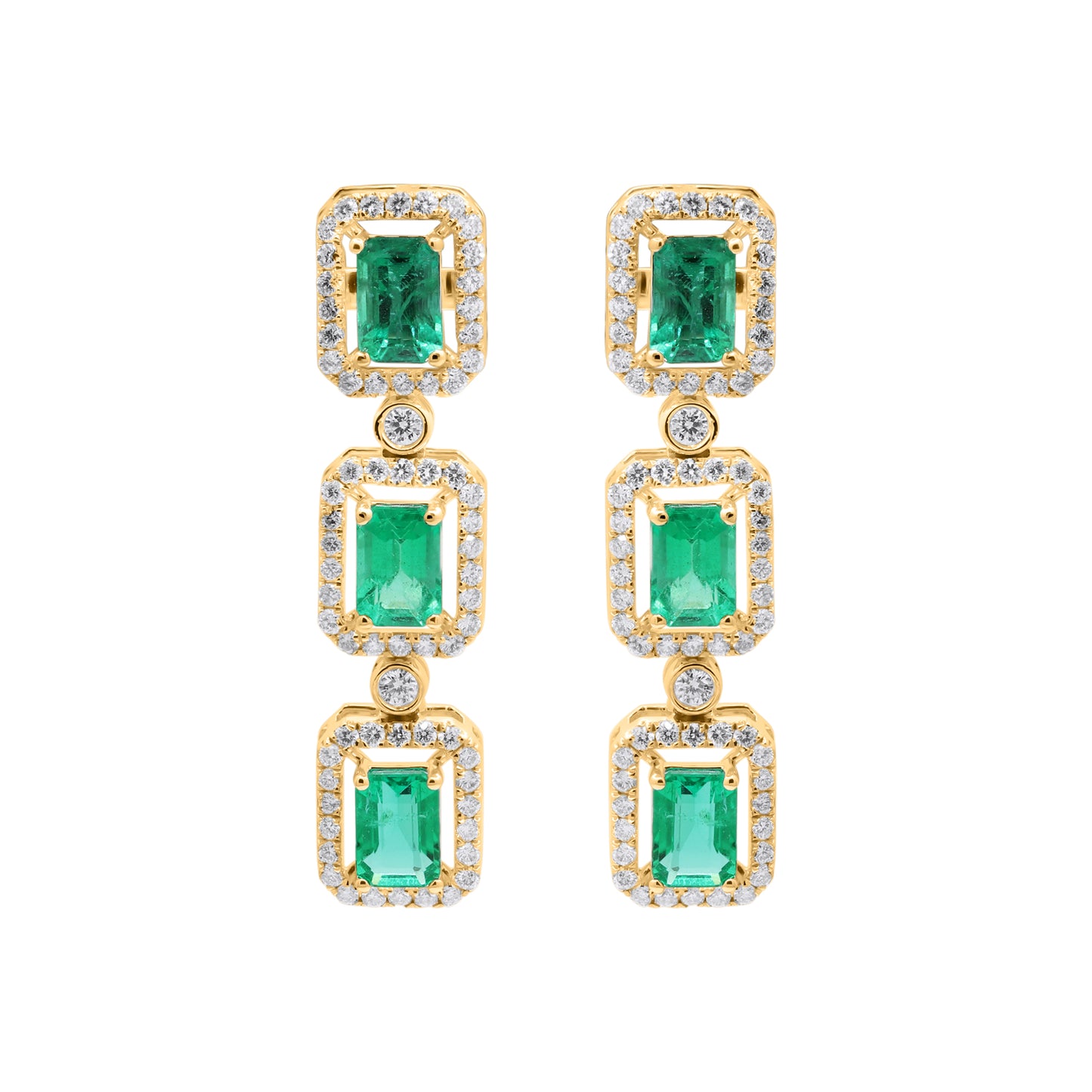 Natural Emerald With Diamond Handmade Designer Drop Earrings In 18k White Gold