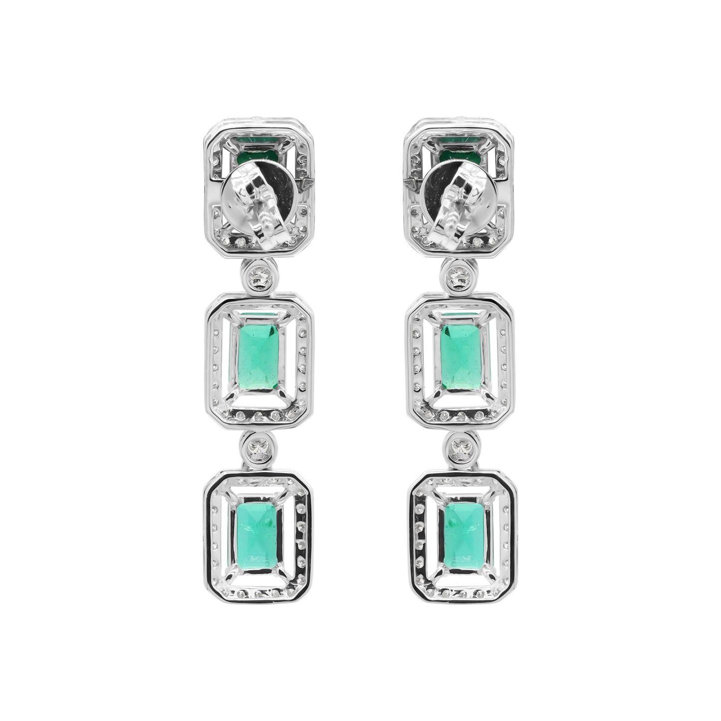 Natural Emerald With Diamond Handmade Designer Drop Earrings In 18k White Gold