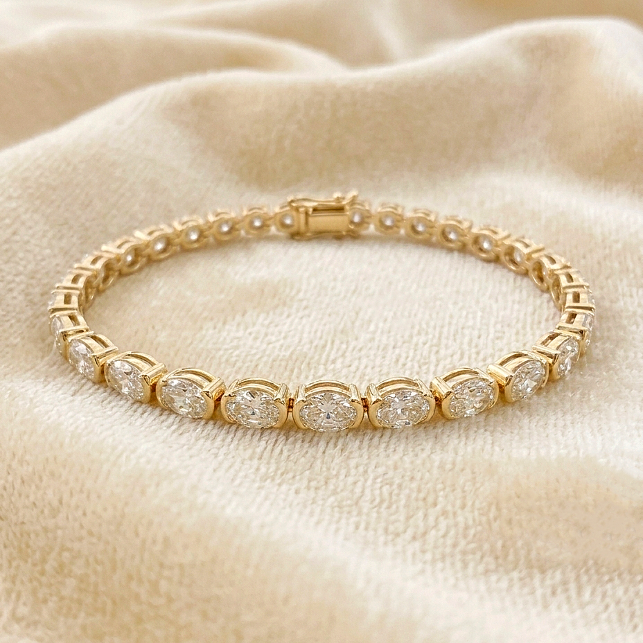 CZ Tennis Bracelet, Oval Cut CZ 925 Sterling Silver Bracelet, Gold Finish Tennis Jewelry, Sparkling Bridal Bracelet, Gift for Her