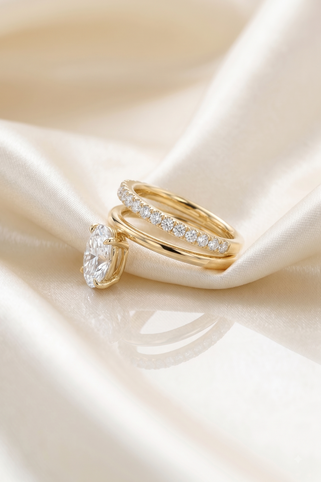 CZ Stacking Band Ring, 925 Sterling Silver Stackable Ring, Oval CZ Engagement Ring, Eternity Wedding Band, Bridal Ring Set for Women