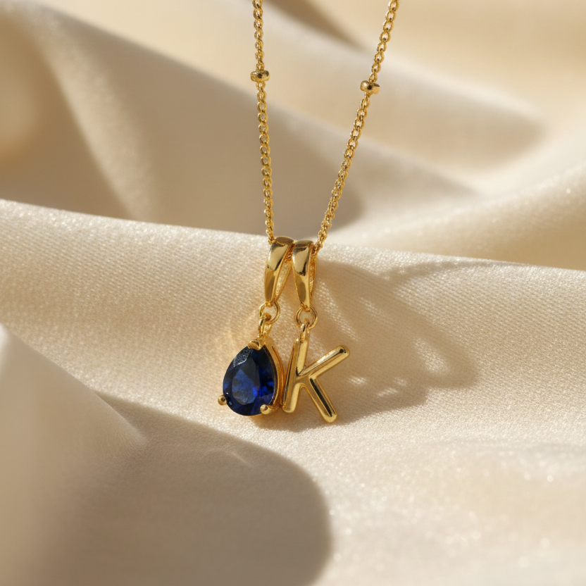 Personalized Name Latter & Birthstone Pendant | Handmade 925 Sterling Silver Pendant | Minimalist Jewelry Gift.