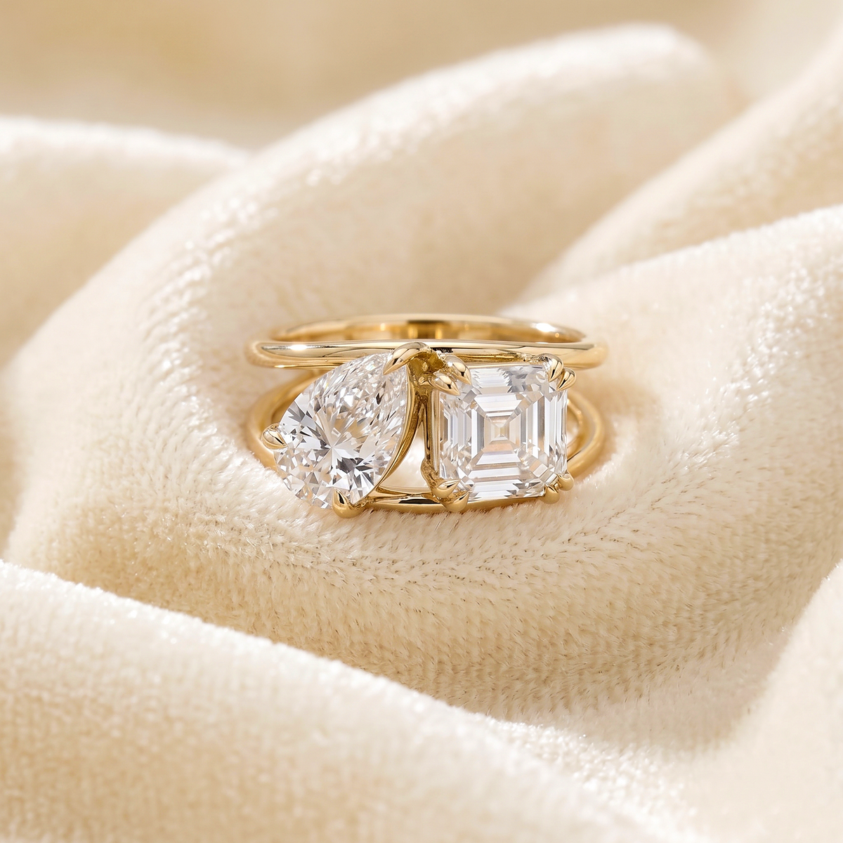 CZ Stacking Band Ring, Yellow Gold Plated Sterling Silver Ring, Two Stone Wedding Band Set, Stackable Anniversary Ring, Bridal Jewelry