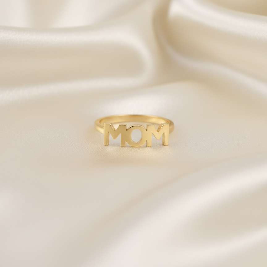 Personalized MOM Ring | 925 Sterling Silver | Mother Gift | Dainty Stacking Band | Fine Jewelry.