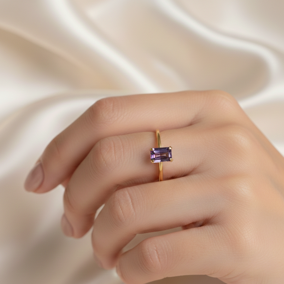 Natural Amethyst Ring | Custome Birthstone Sterling Silver Ring | Handmade Minimalist Fine Jewelry.