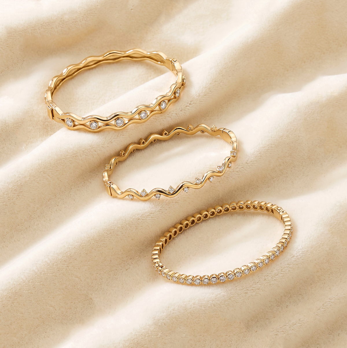 CZ Wave Bangle Bracelet, 925 Sterling Silver Bracelet, Round CZ Hinged Bangle, Gold Finish Statement Bracelet, Gift for Her
