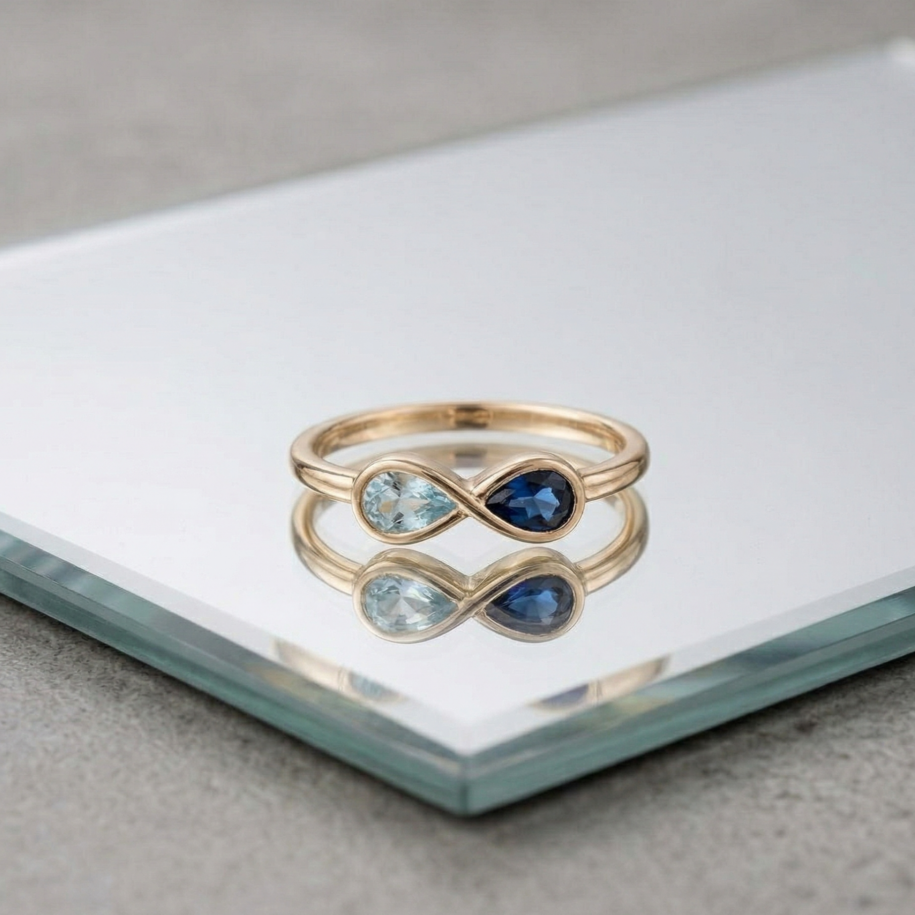 Blue Sapphire & Aquamarine Infinity Ring | Handmade Yellow Gold Plated Ring | Minimalist Jewelry | Birthday Gift.