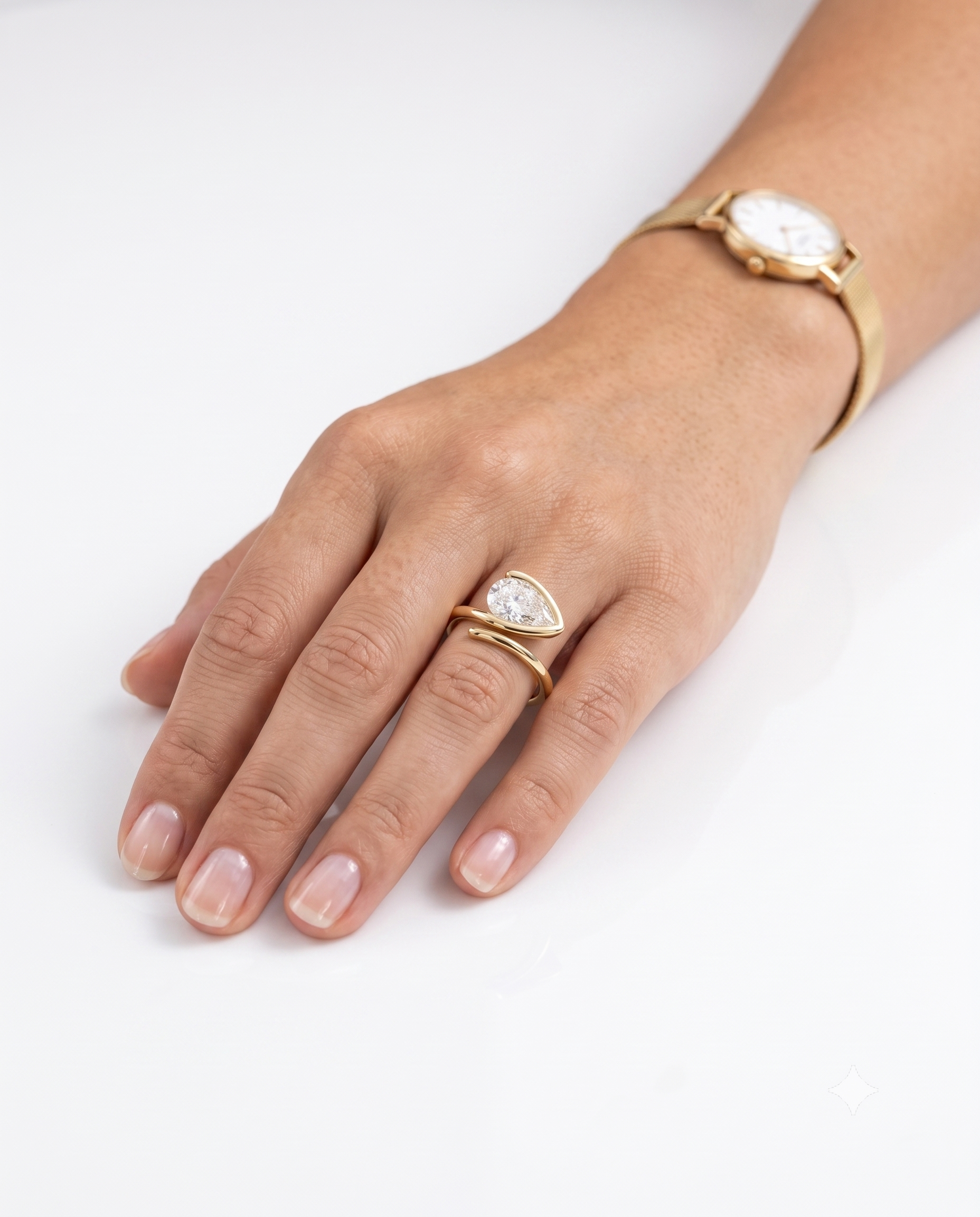 Pear Cut CZ Adjustable Ring, 925 Sterling Silver Wrap Ring, Yellow Gold Plated Open Ring, Teardrop Statement Ring, Gift for Her