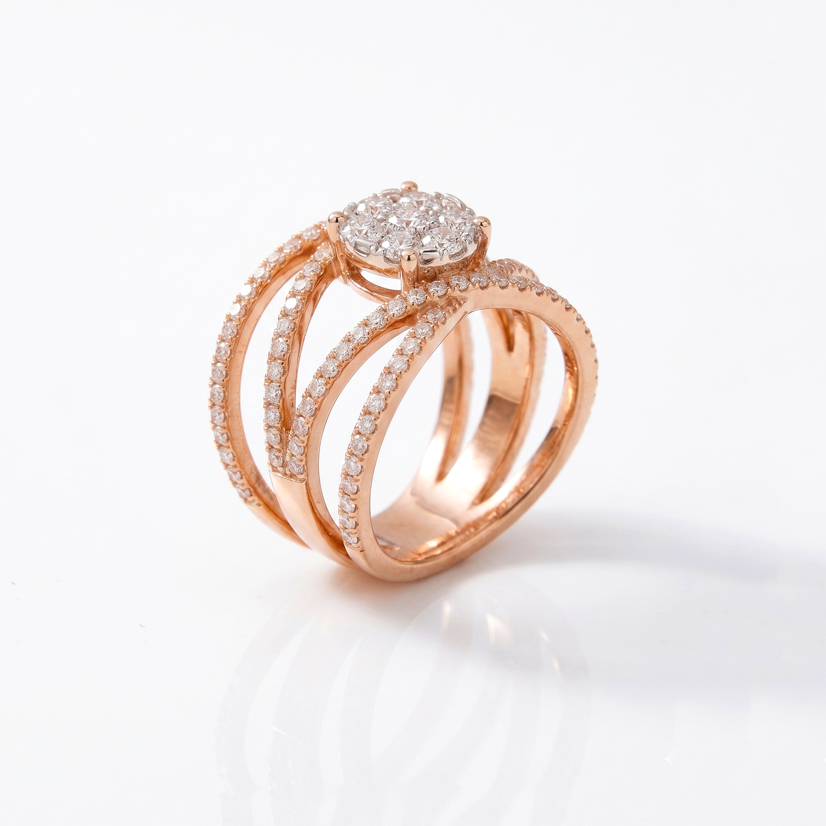 CZ Stacking Band Ring, Rose Gold Plated Statement Ring, Round CZ Cluster Ring, Criss Cross Bridal Ring, Sparkling Cocktail Ring for Women