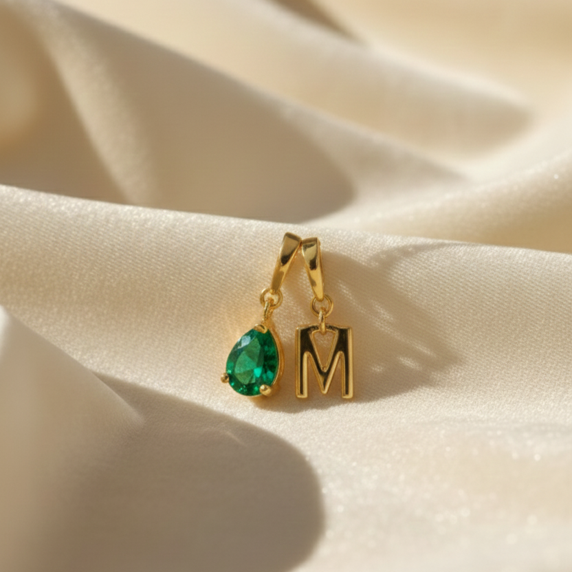 Personalized Name Latter & Birthstone Pendant | Handmade 925 Sterling Silver Pendant | Minimalist Jewelry Gift.