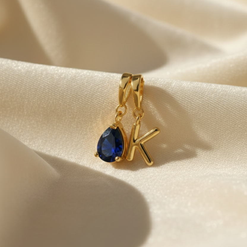 Personalized Name Latter & Birthstone Pendant | Handmade 925 Sterling Silver Pendant | Minimalist Jewelry Gift.