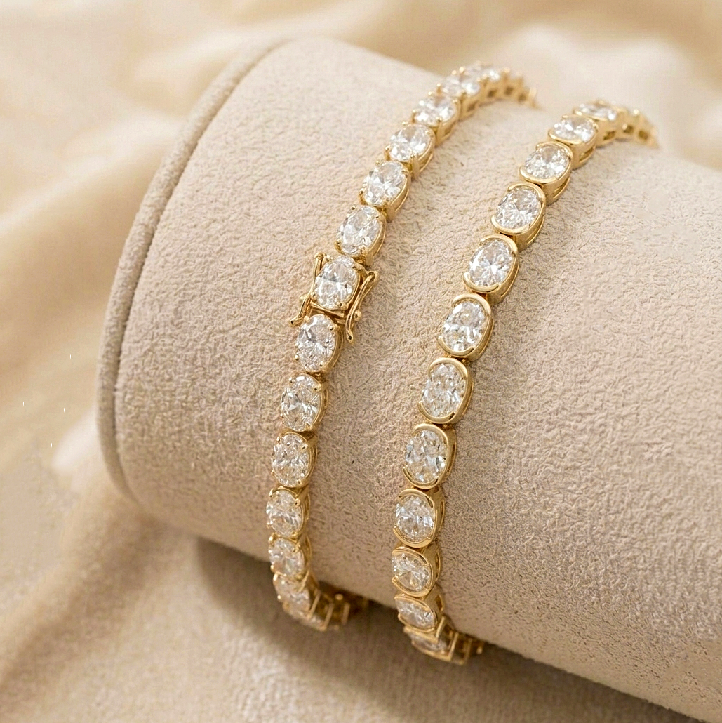 CZ Tennis Bracelet, Oval Cut CZ 925 Sterling Silver Bracelet, Gold Finish Tennis Jewelry, Sparkling Bridal Bracelet, Gift for Her