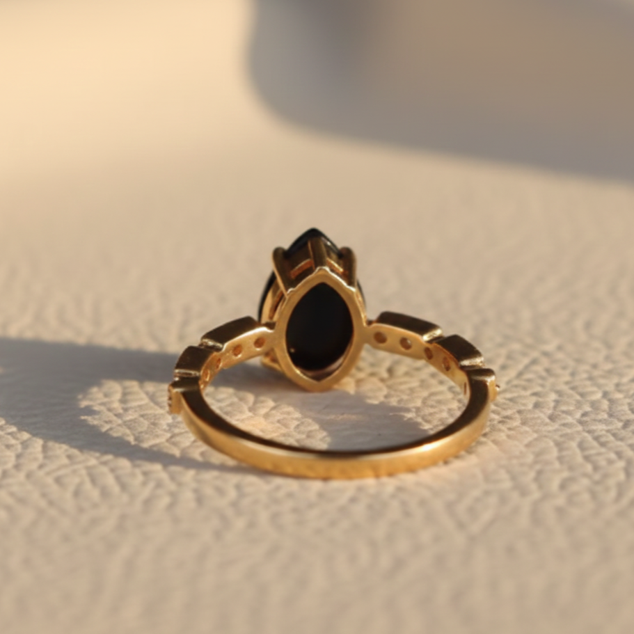 Natural Black Onyx Ring | Handmade 925 Sterling Silver CZ Ring | Minimalist Fine Jewelry.