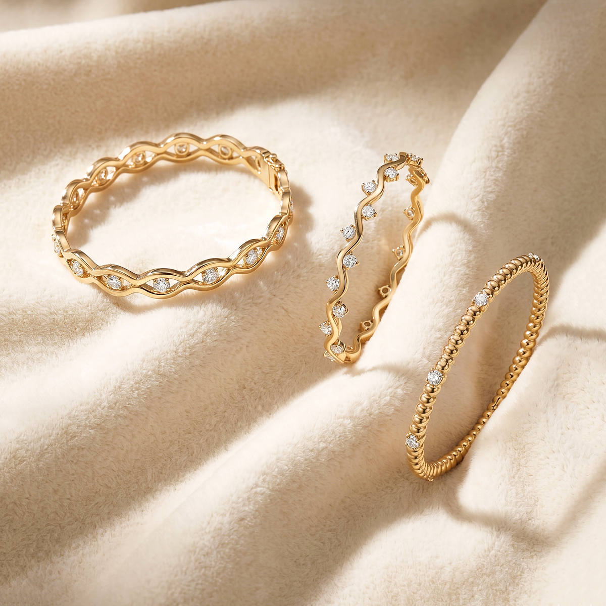 CZ Wave Bangle Bracelet, 925 Sterling Silver Bracelet, Round CZ Hinged Bangle, Gold Finish Statement Bracelet, Gift for Her