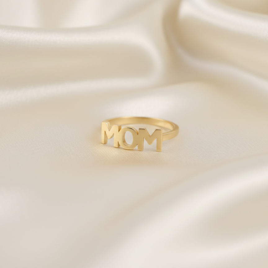 Personalized MOM Ring | 925 Sterling Silver | Mother Gift | Dainty Stacking Band | Fine Jewelry.
