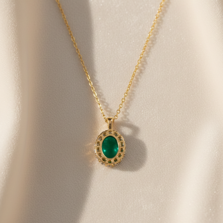 Handmade Emerald & Cubic Zirconia Pendant | 925 Sterling Silver Pendant | Minimalist Fine Jewelry.