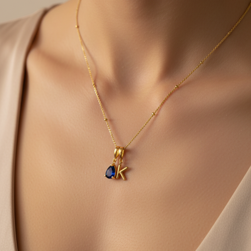 Personalized Name Latter & Birthstone Pendant | Handmade 925 Sterling Silver Pendant | Minimalist Jewelry Gift.