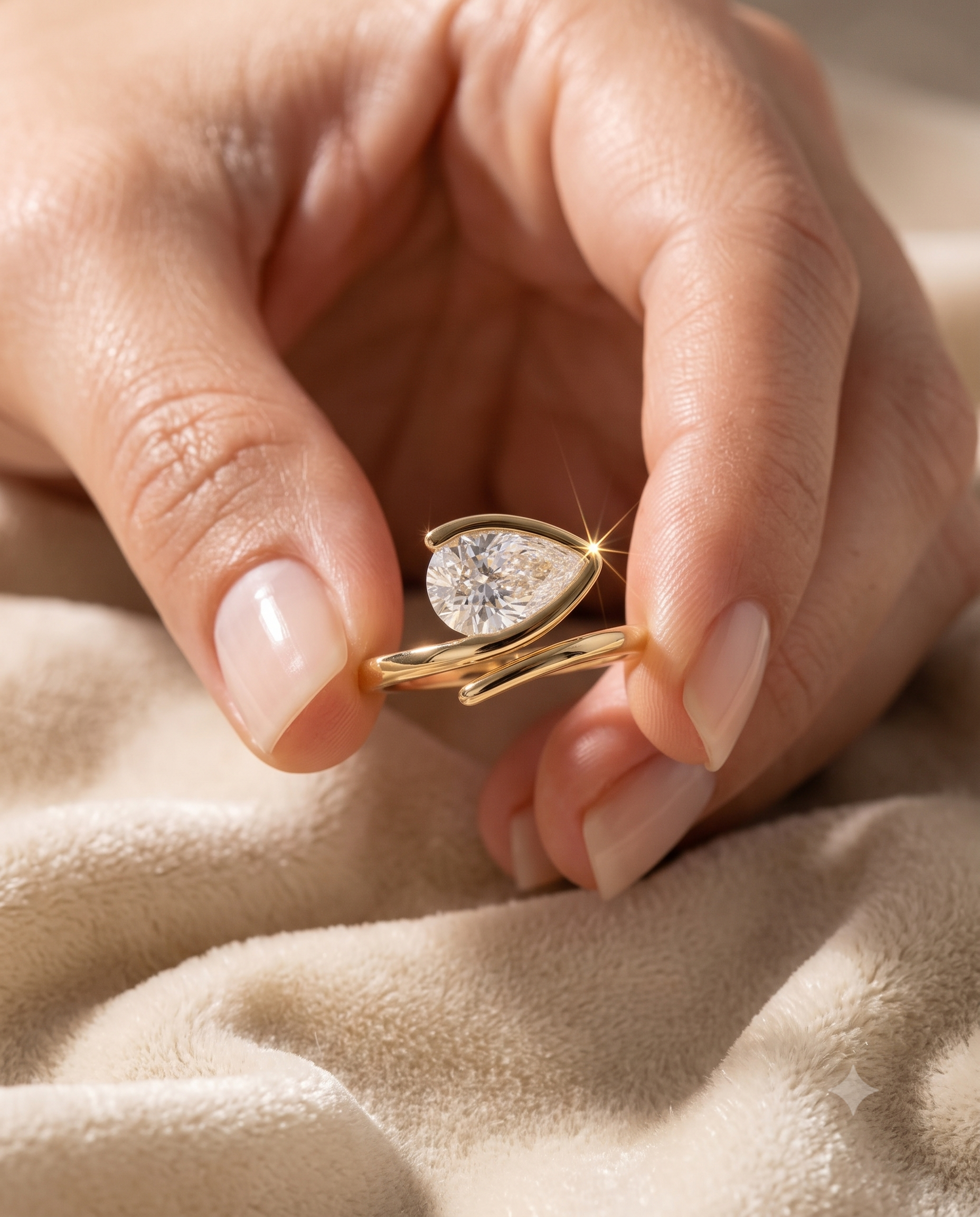 Pear Cut CZ Adjustable Ring, 925 Sterling Silver Wrap Ring, Yellow Gold Plated Open Ring, Teardrop Statement Ring, Gift for Her