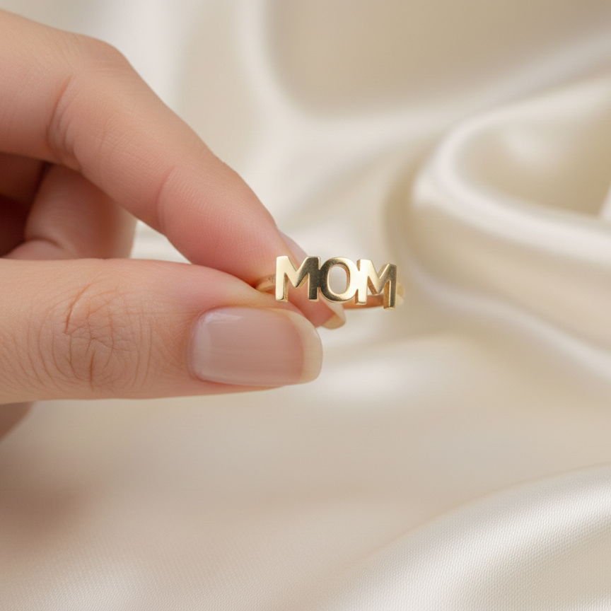 Personalized MOM Ring | 925 Sterling Silver | Mother Gift | Dainty Stacking Band | Fine Jewelry.