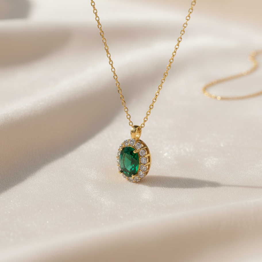 Handmade Emerald & Cubic Zirconia Pendant | 925 Sterling Silver Pendant | Minimalist Fine Jewelry.
