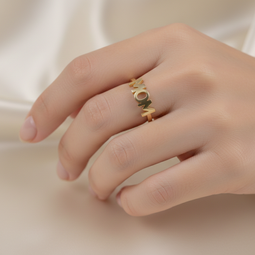 Personalized MOM Ring | 925 Sterling Silver | Mother Gift | Dainty Stacking Band | Fine Jewelry.
