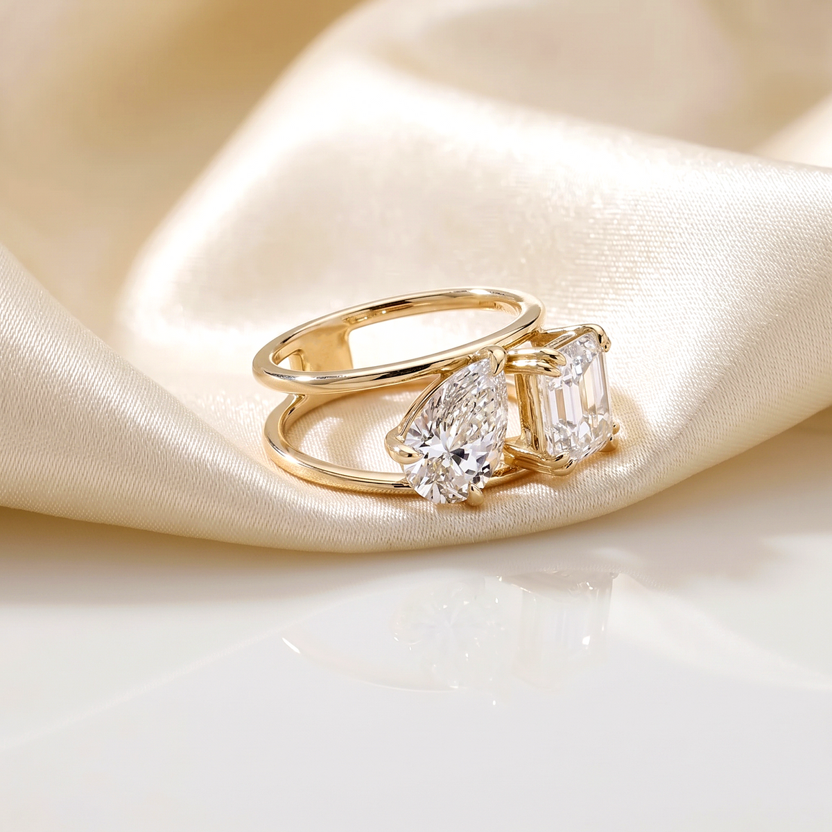 CZ Stacking Band Ring, Yellow Gold Plated Sterling Silver Ring, Two Stone Wedding Band Set, Stackable Anniversary Ring, Bridal Jewelry