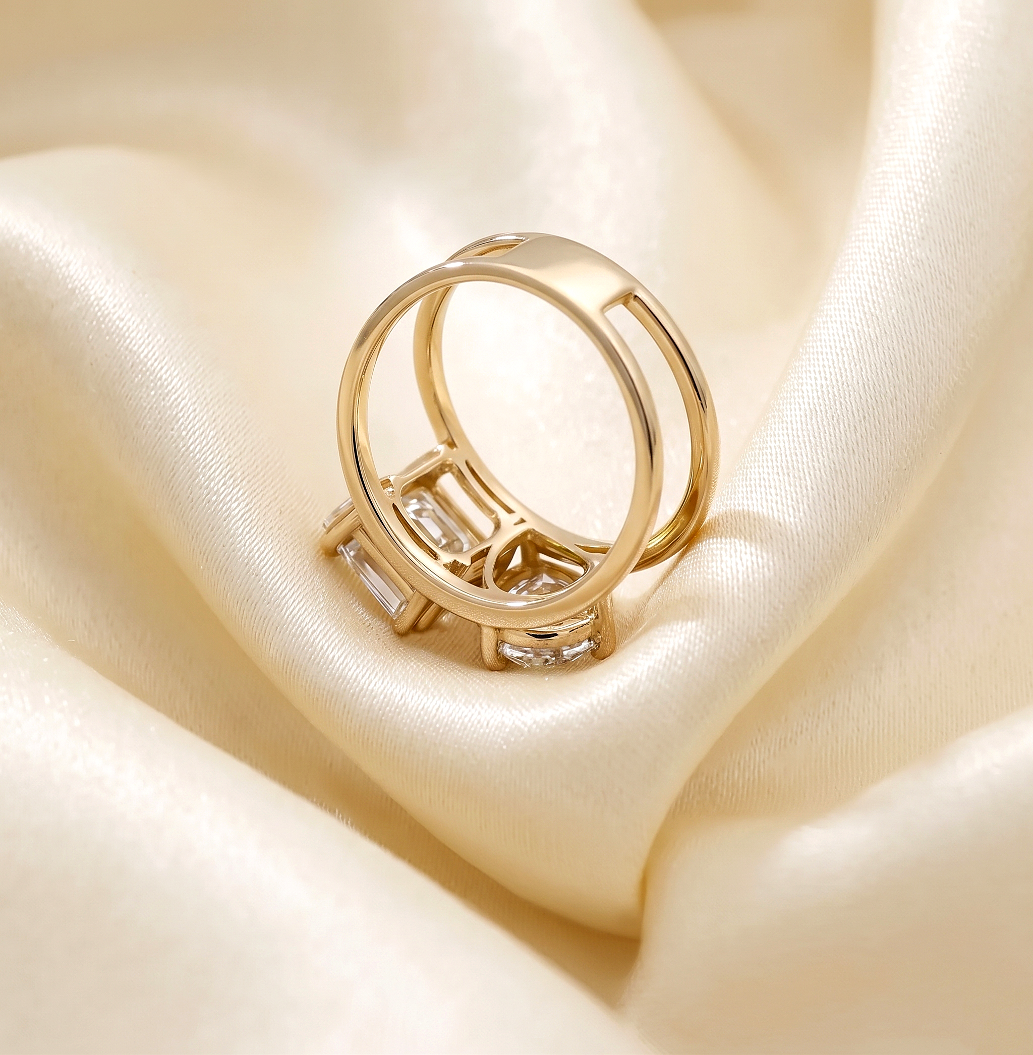 CZ Stacking Band Ring, Yellow Gold Plated Sterling Silver Ring, Two Stone Wedding Band Set, Stackable Anniversary Ring, Bridal Jewelry