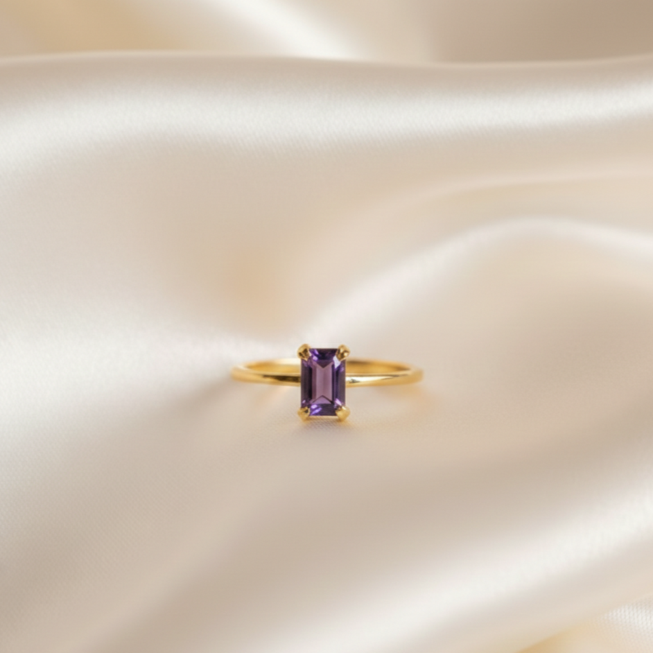 Natural Amethyst Ring | Custome Birthstone Sterling Silver Ring | Handmade Minimalist Fine Jewelry.