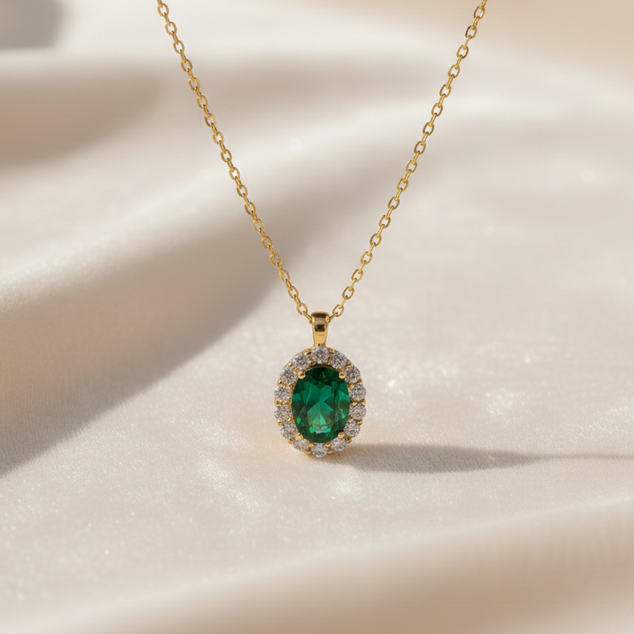 Handmade Emerald & Cubic Zirconia Pendant | 925 Sterling Silver Pendant | Minimalist Fine Jewelry.