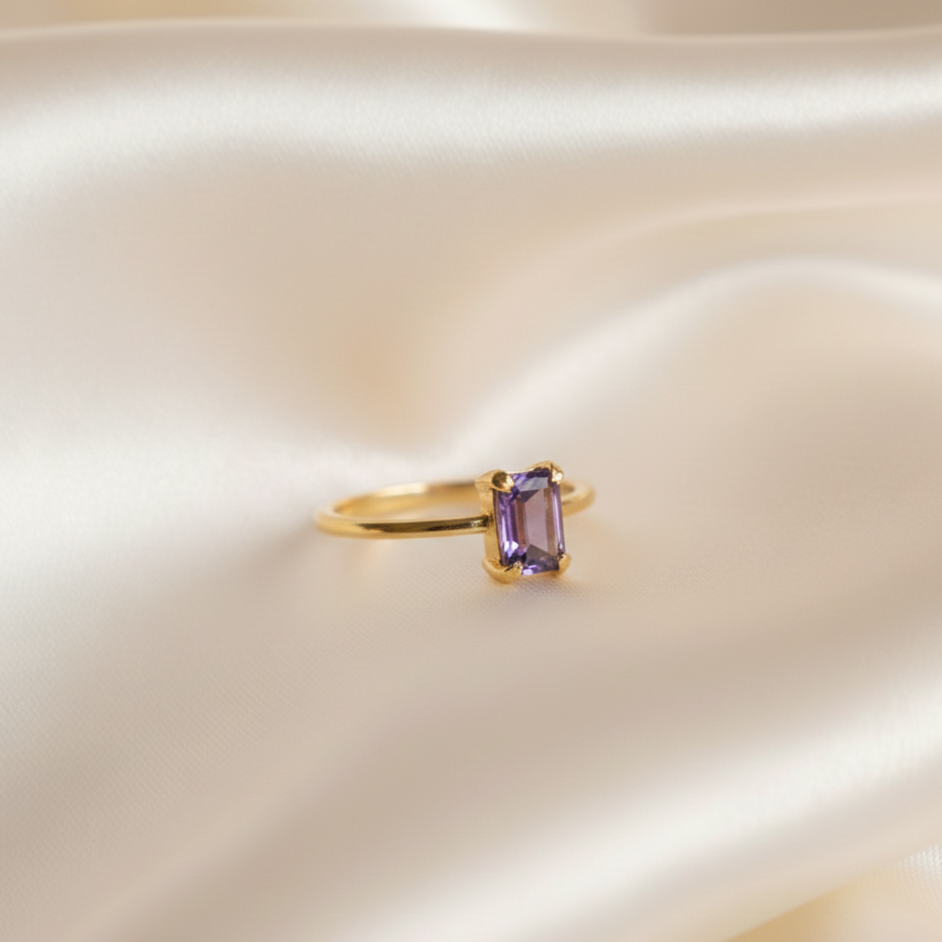 Natural Amethyst Ring | Custome Birthstone Sterling Silver Ring | Handmade Minimalist Fine Jewelry.
