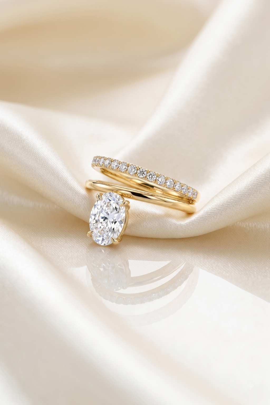 CZ Stacking Band Ring, 925 Sterling Silver Stackable Ring, Oval CZ Engagement Ring, Eternity Wedding Band, Bridal Ring Set for Women