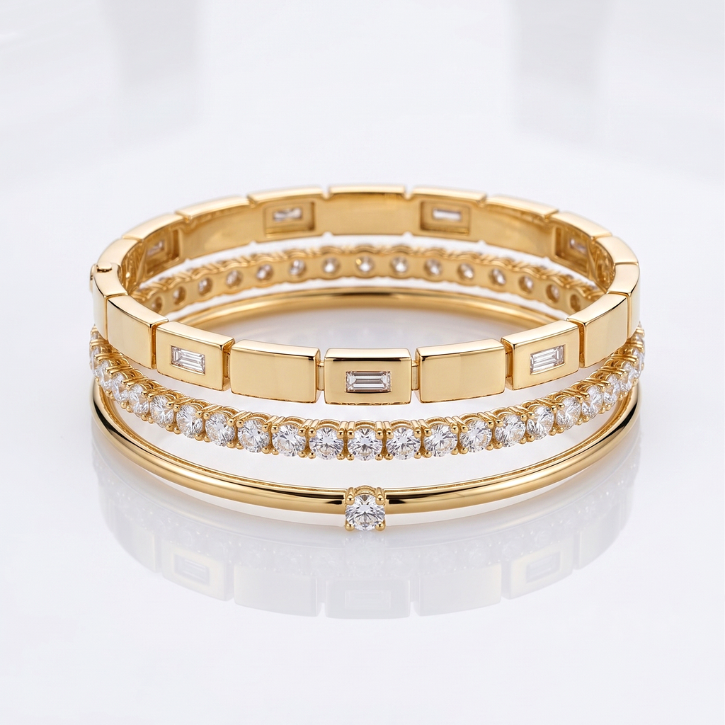 CZ Tennis Bracelet, Round Cut Cubic Zirconia 925 Sterling Silver Bracelet, Prong Set Gold Finish Tennis Jewelry, Gift for Her
