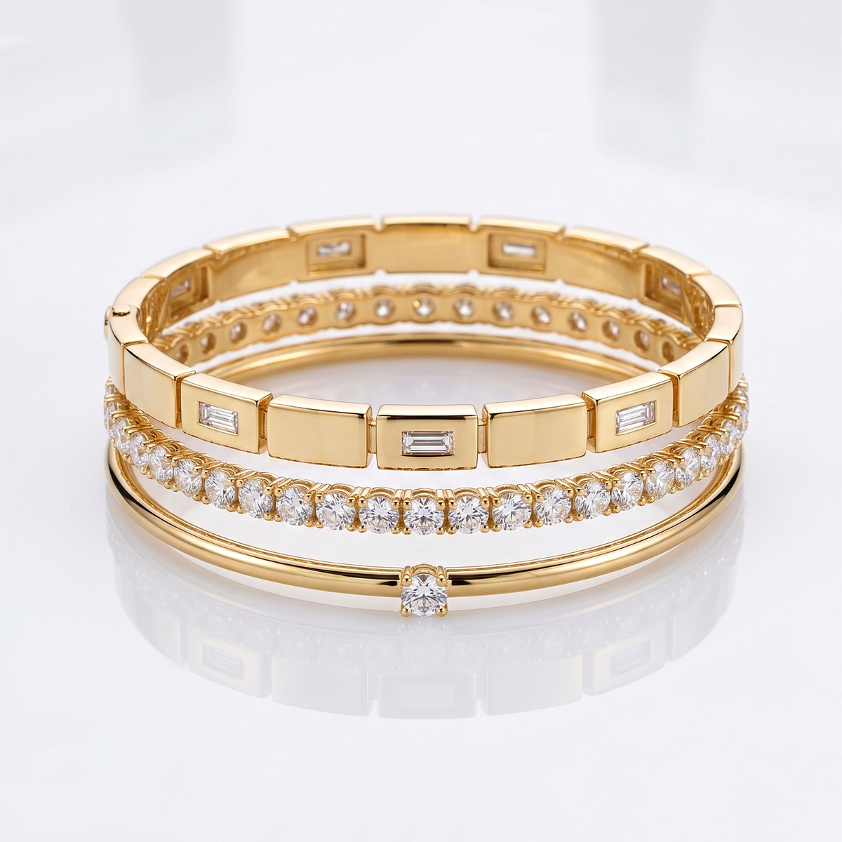 CZ Tennis Bracelet, Round Cut Cubic Zirconia 925 Sterling Silver Bracelet, Prong Set Gold Finish Tennis Jewelry, Gift for Her