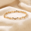 CZ Wave Bangle Bracelet, 925 Sterling Silver Bracelet, Round CZ Hinged Bangle, Gold Finish Statement Bracelet, Gift for Her