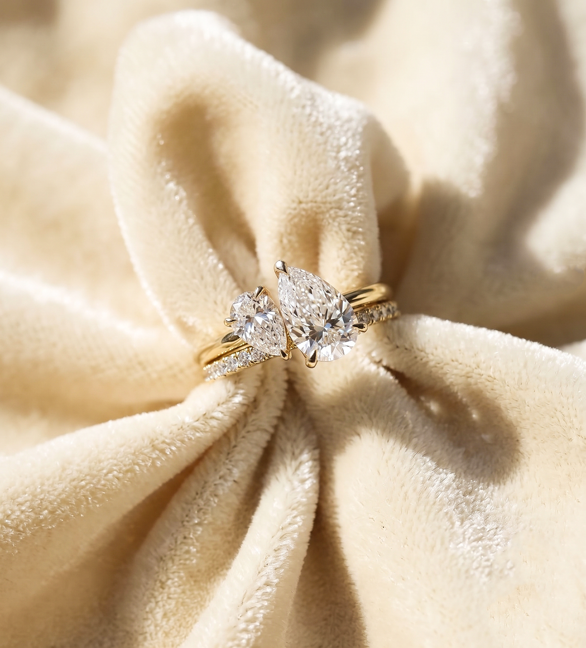 Toi et Moi CZ Ring, Pear & Oval Cut Ring, 925 Sterling Silver Stacking Band, Two Stone Engagement Ring, Gold Plated Wedding Ring