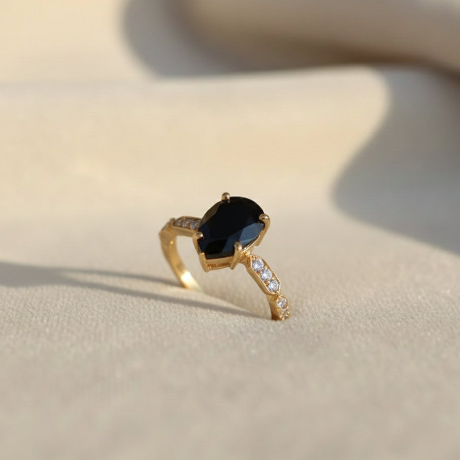 Natural Black Onyx Ring | Handmade 925 Sterling Silver CZ Ring | Minimalist Fine Jewelry.
