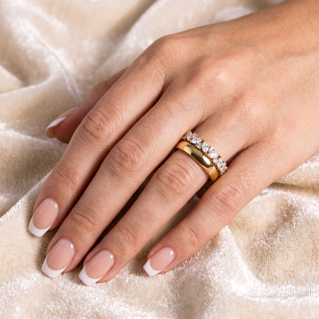 CZ Stacking Band Ring, 925 Sterling Silver Marquise CZ Ring, Yellow Gold Plated Wide Band, Leaf Wedding Ring, Anniversary Ring for Women