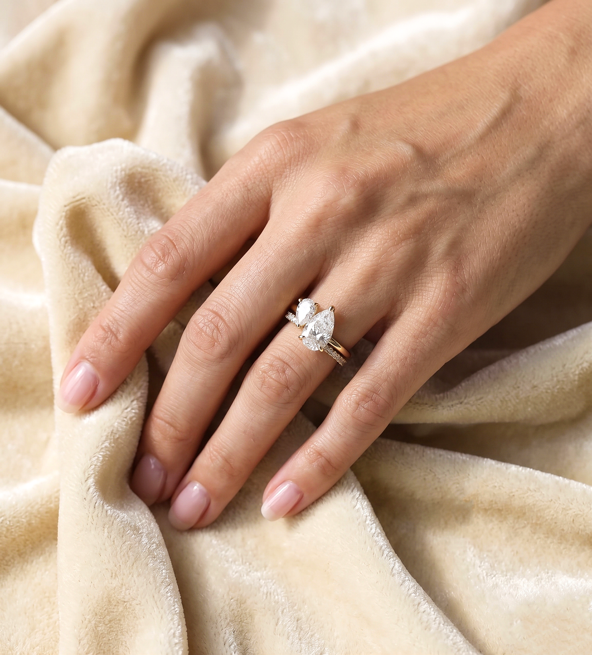 Toi et Moi CZ Ring, Pear & Oval Cut Ring, 925 Sterling Silver Stacking Band, Two Stone Engagement Ring, Gold Plated Wedding Ring