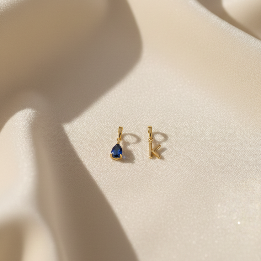 Personalized Name Latter & Birthstone Pendant | Handmade 925 Sterling Silver Pendant | Minimalist Jewelry Gift.