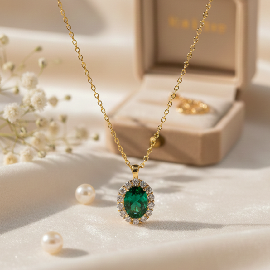Handmade Emerald & Cubic Zirconia Pendant | 925 Sterling Silver Pendant | Minimalist Fine Jewelry.
