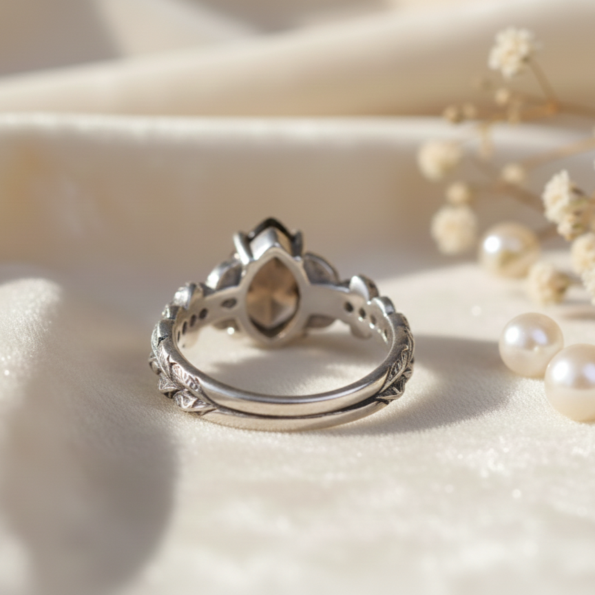 Natural Smoky Quartz Leaf Branch Ring | Handmade 925 Sterling Silver Ring | Minimalist Fine Jewelry.