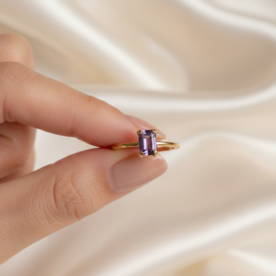 Natural Amethyst Ring | Custome Birthstone Sterling Silver Ring | Handmade Minimalist Fine Jewelry.