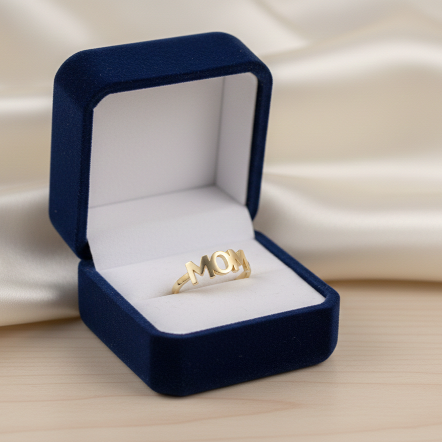 Personalized MOM Ring | 925 Sterling Silver | Mother Gift | Dainty Stacking Band | Fine Jewelry.