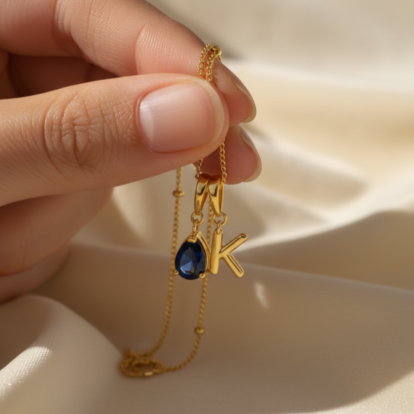 Personalized Name Latter & Birthstone Pendant | Handmade 925 Sterling Silver Pendant | Minimalist Jewelry Gift.