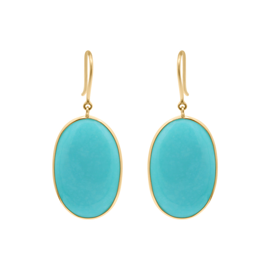 18k Gold Natural Turquoise Handmade Drop Earring