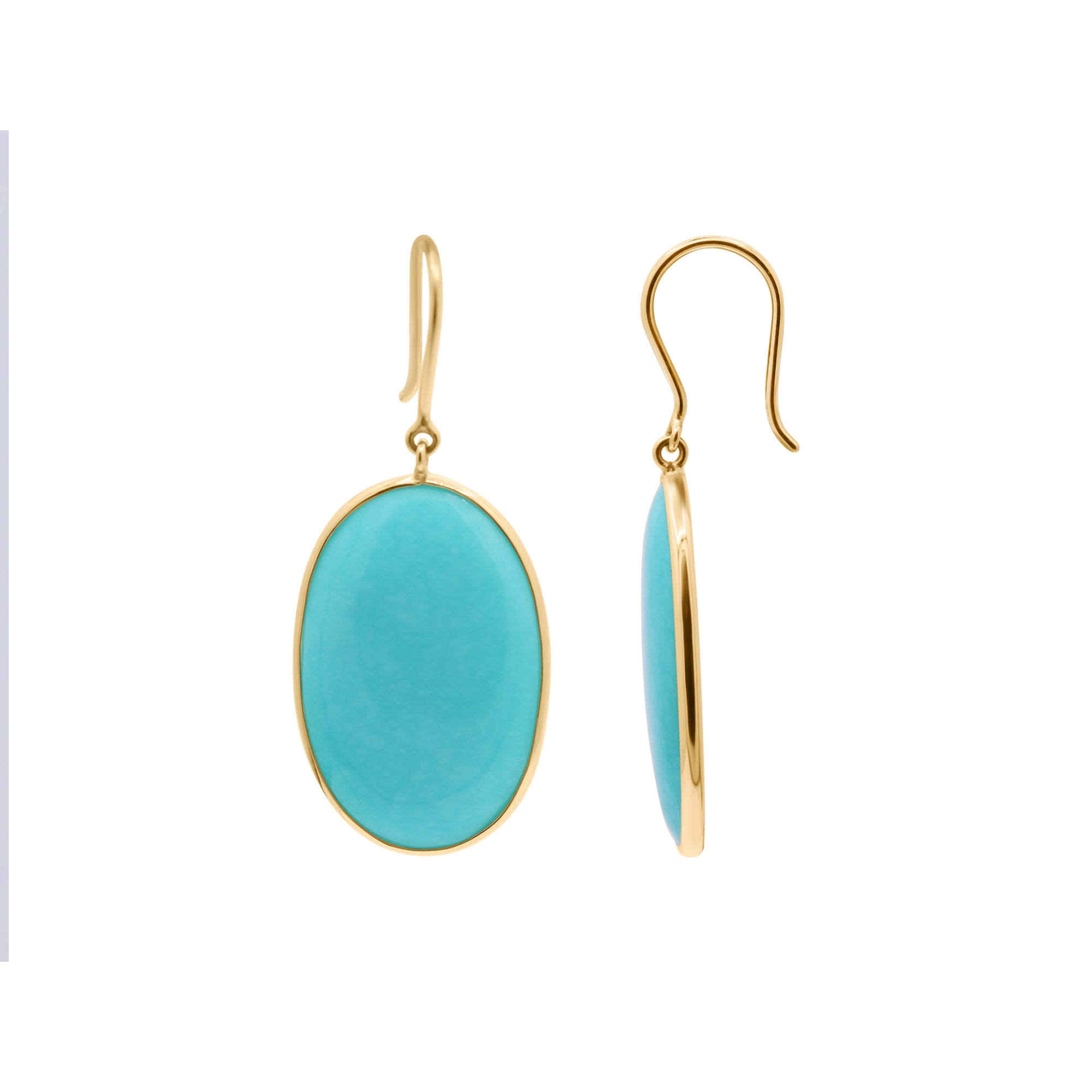 18k Gold Natural Turquoise Handmade Drop Earring