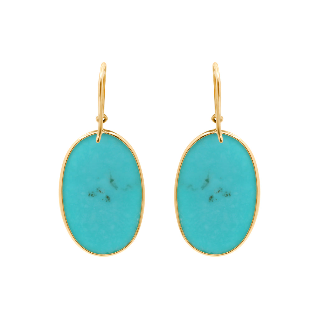 18k Gold Natural Turquoise Handmade Drop Earring